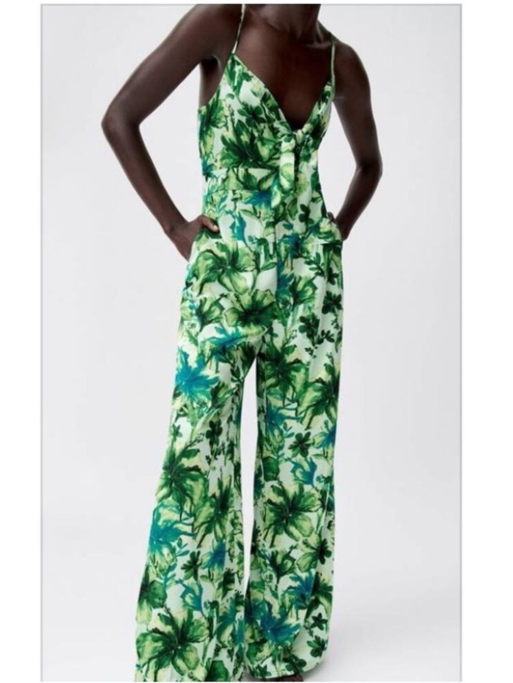 ZARA Jumpsuit XS Wide leg Pants Flowy Vacation Tropical Resort Boho Cruise Vacay